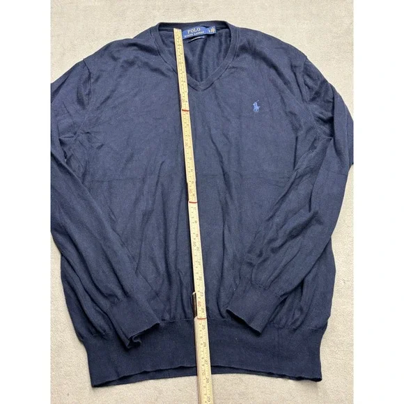 Polo Ralph Lauren V Neck Navy Blue Pima Cotton Sweater Mens Large - Picture 3 of 6